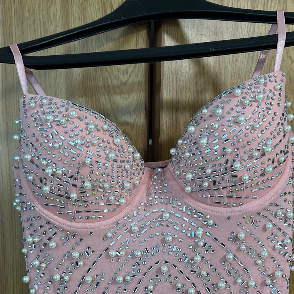 Pink Embellished Dress with Ruffle Hem - Picture 3 of 4